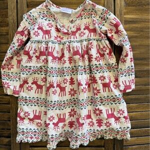 Hanna Andersson Dear Deer Red and White Reindeer Flannel Nightgown Size 5 110 cm